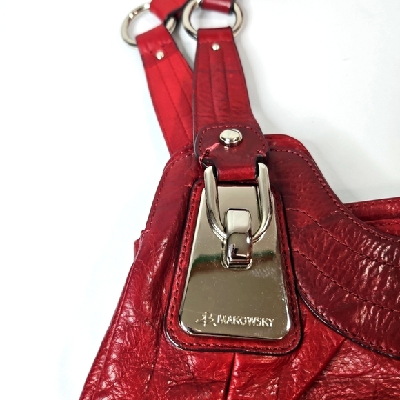 B. Makowsky Red Leather Large Satchel - Picture 7 of 10
